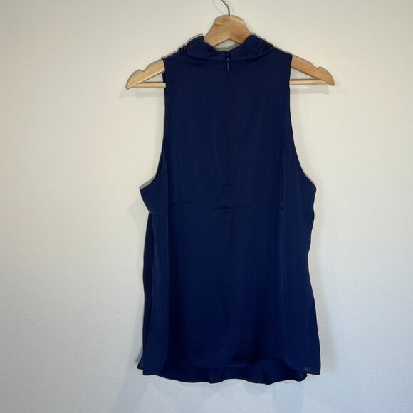 House of Harlow 1960 navy satin drape neck sleeveless blouse womens large - Picture 3 of 8
